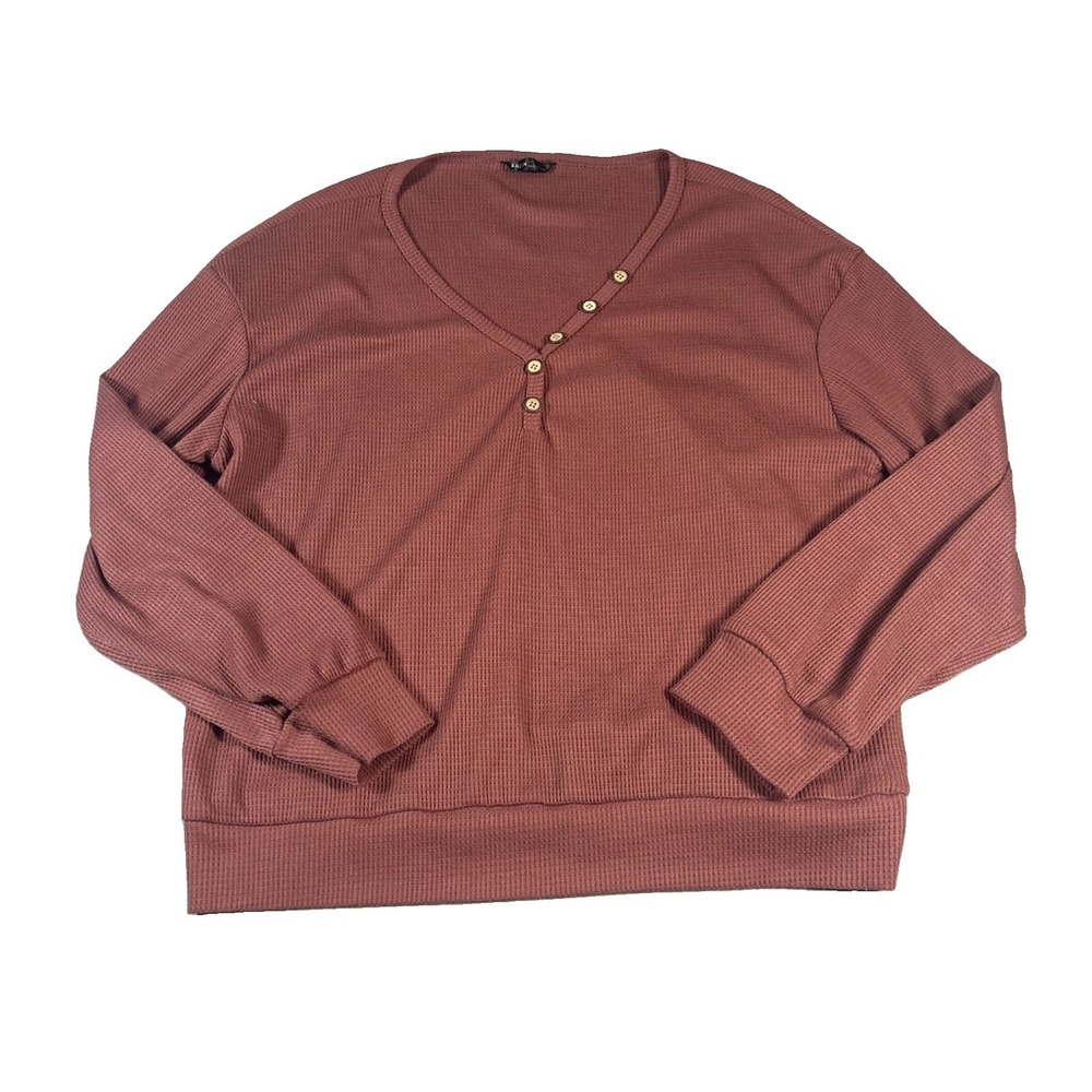 SHEIN Knit Blouse Button Long Sleeve Women Mauve Size S Waffle Knit Top